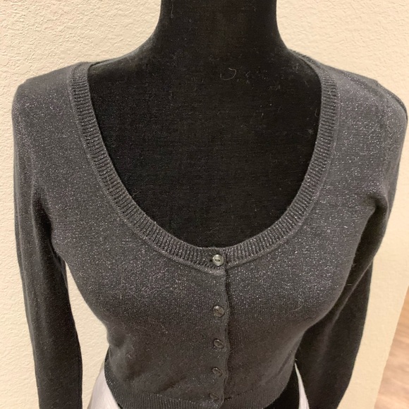 Black Metallic Long Sleeve Cropped Cardigan - Picture 2 of 4